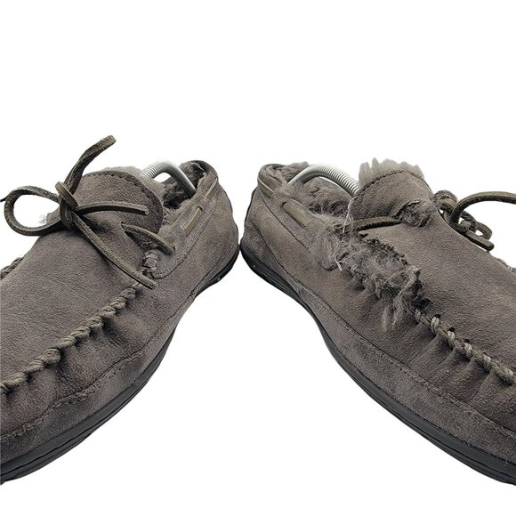 LL Bean Wicked Good Moccasin Mens 11M Slippers Grey Suede Shearling Lined 264593 main image 12